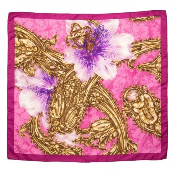 Pink Floral Satin Scarf 20x20 Women's Hair Tie Neck Wrist Wrap - Picture 10 of 10